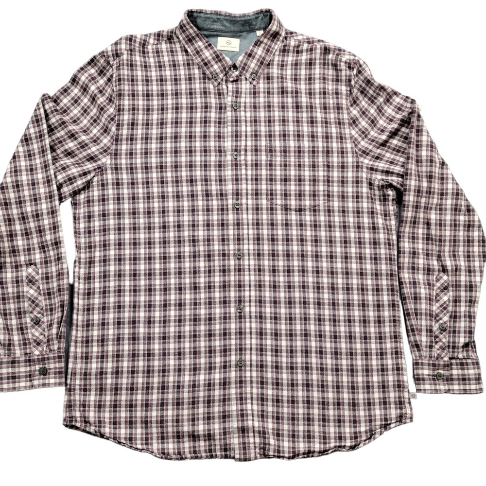 Adriano Goldschmied Shirt Large Burgundy Plaid Oxford Long Sleeve Preppy Button
